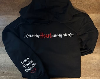 I Wear My Heart On My Sleeve personalized mom sweatshirt, t-shirt, hoodie or zip up.