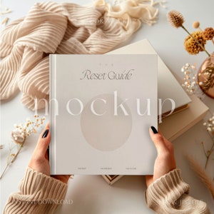 mockup di copertina di libro quadrato / mockup di copertina rigida / download istantaneo / boho moderno / file photoshop e jpg / copertina del diario del diario per il marketing
