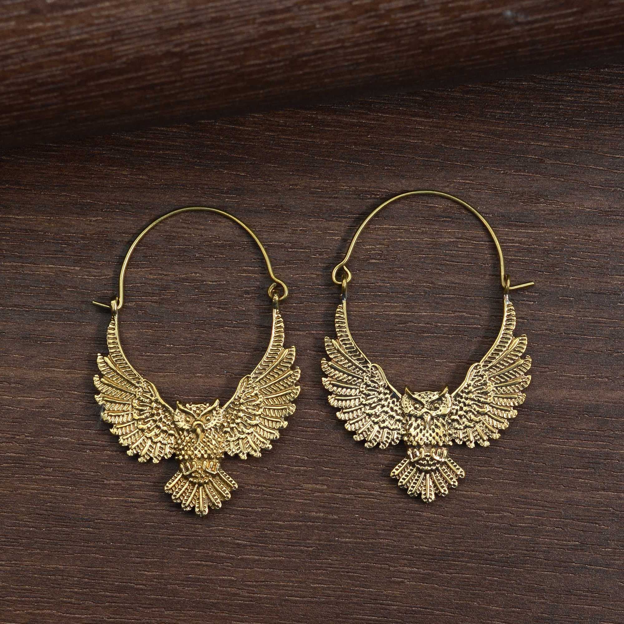 Brass Owl Earrings, Hoop Earrings, Dainty Earring, Animal Jewelry, Gifts For Her, Minimalist Earring