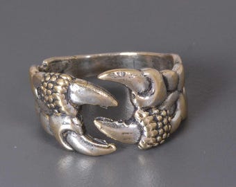 Anello a chela di granchio, anello regolabile in argento a forma di granchio, gioielli oceanici, anello nautico, anello importante, gioielli con animali marini, anello unisex