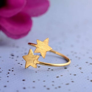 Adjustable Two Star Ring, Stackable Ring, Open Star Ring, Tiny Star Ring, Delicate Ring,  Celestial Ring, Dainty Ring, Adjustable Ring,
