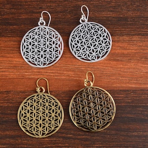 Gold & Sliver Flower Of Life, Statement Earrings , Dangle Drop Earrings, Tribal Earrings, Women Earrings, Festival Jewelry, Gift For Mom,