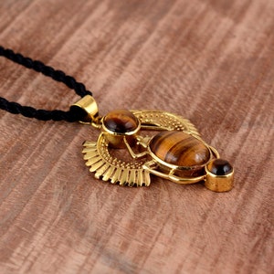 Tiger Eye Scarab Necklace, Gold Vermeil Scarab Necklace, Brown Scarab Pendant, Egyptian Beetle Jewelry, golden tiger eye pendant