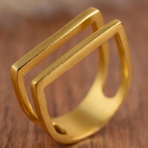 Double Bar Brass Ring, Modern Ring, Statement Ring, Minimal Ring, Two Line Ring, Gift For Her, Handmade Ring, Boho Ring, Personalized gifts