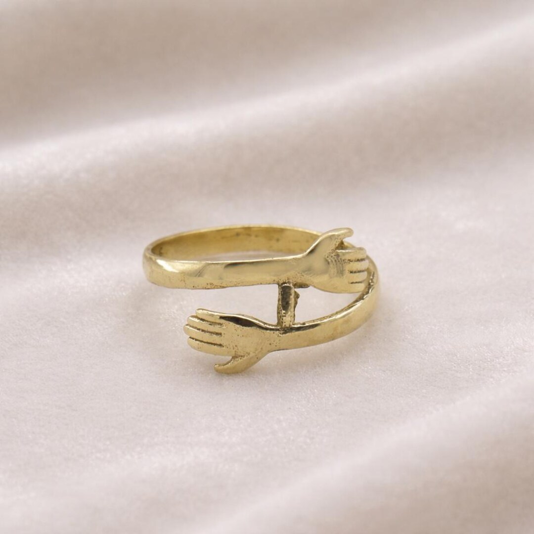Hug Ring Pattern Gold Hug Ring, Minimalist Embrace Ring, Hugging Hands Ring, Love Symbol ...