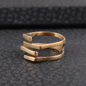 Yellow Gold Brass Ring Thick 2 Line Ring, Flat Bar Ring,  Statement Ring, Adjustable Ring, Modern Ring, Men Ring, Gift For Him,