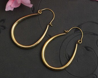 Brass Teardrop Earrings, Gold Hoop, Large Hoop Earrings, Light Hoops, Drop Shaped Hoop, Everyday Earrings , Gift For Women