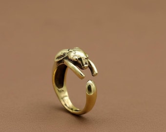 Kaninchen offener Ring, Goldhase Ring, Tier verstellbarer Ring, niedlichen Kaninchen Schmuck, handgemachter minimaler Ring, Geschenk für sie