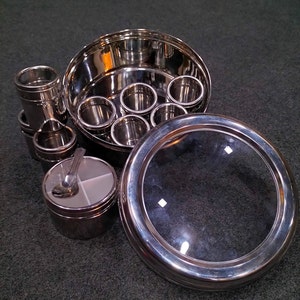 Indian spice box with individual containers spice Box Stainless steel , foodie gift