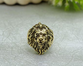 Anillo de cabeza de león para hombre, anillo de león dorado, anillo con cara de león poderosa, anillo de rey león, anillo llamativo, regalo para él