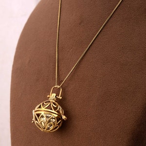 Brass Bola Necklace, Flower of Life, Pregnancy Harmony Ball ,Chimes , Bell Vegan, Ethnic, Boho, Tribal, Hypoallergenic, harmony ball pendant