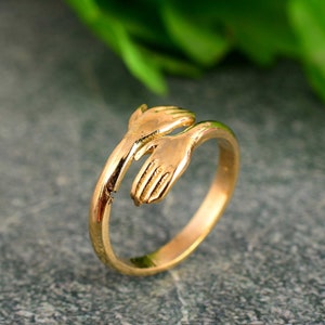 Hug Ring, Couple Love Ring, Hugging Hands Ring, Love Hug Ring, Cute Design Ring, Lady Open Ring, Dainty Hand Ring, Gold Tiny Ring,