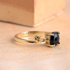 Natural Onyx Ring, Black Gemstone Ring, Round Onyx Ring, Birthstone Ring, Unique Ring, Handmade Women Ring, Gift For Her,