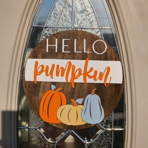 Letrero redondo para puerta Hello Pumpkin