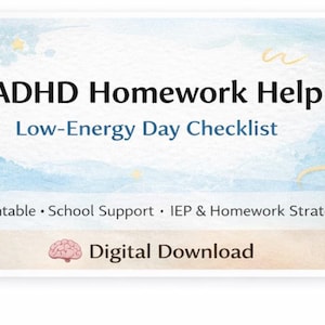 ADHD Homework Help Checklist, After School Meltdown Support, Executive Function Printable for Overwhelmed Parents