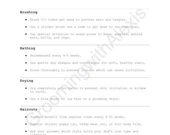 Arkusz pielęgnacji Doodle – Goldendoodle, Labradoodle, Bernedoodle – poradnik pielęgnacji (do druku w formacie PDF)