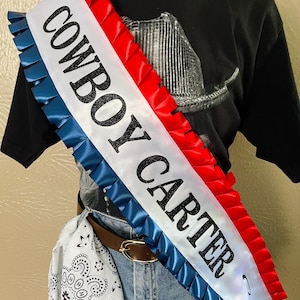 Cowboy Carter Sash CUSTOM Red White and Blue Sash Rodeo Personalized Gift for Concert Tour Bride Bachelorette Sash Cowboy Birthday Sash