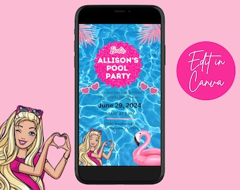 Barbie Pool Party Invitation: Girls Birthday Mobile Invite (Digital Download)