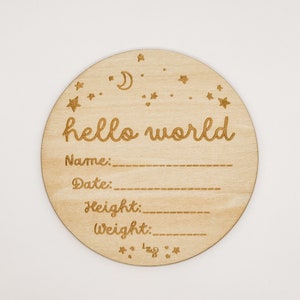 Hello World Baby Anzeige Zeichen, 100% Buchenholz Baby Zeichen, Baby Foto Requisite, Kinderzimmer Dekoration, Lyca und Bär Geburtsankündigung Zeichen