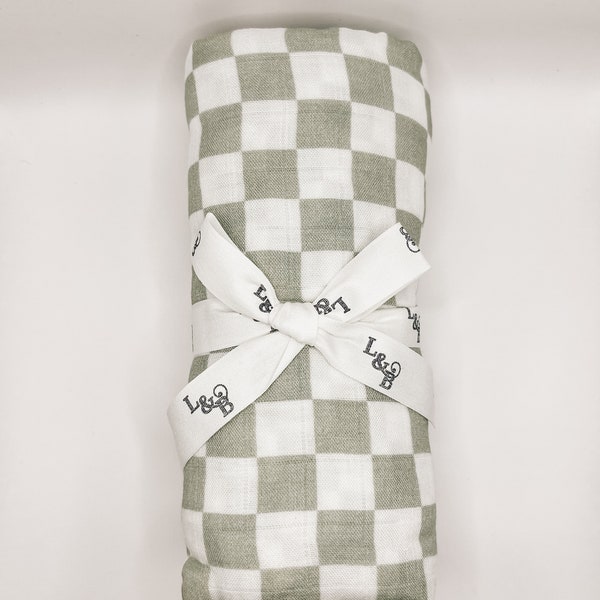 Checkered Baby Blanket, Muslin Baby Blanket, OEKO-TEX Certified, Bamboo/Cotton  Blanket, Baby Shower Gift, Lyca and Bear Blanket