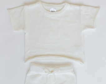 Knit Baby/Toddler Sweater Shirt & Shorts Set - Milky/White