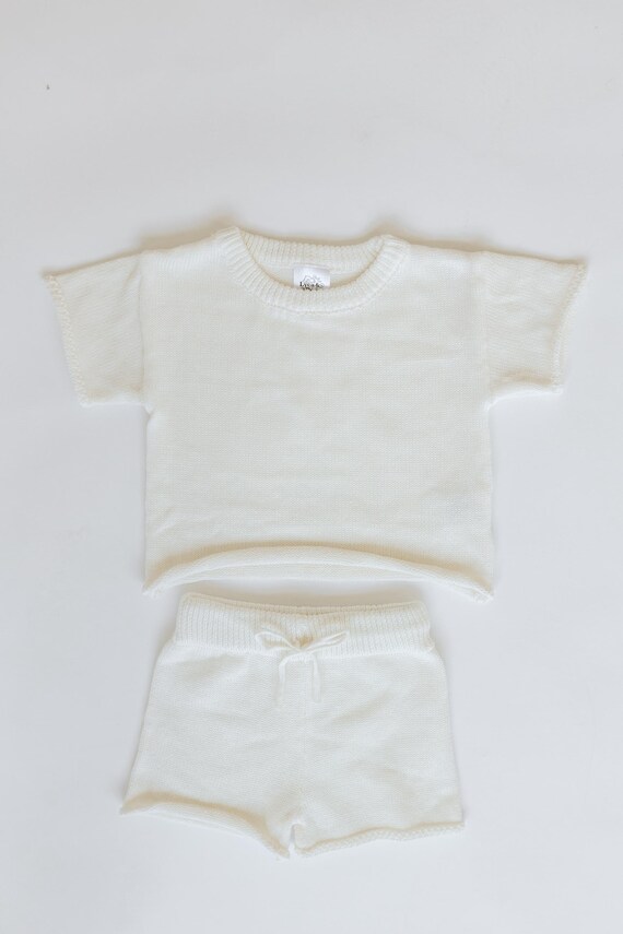 Knit Baby/toddler Sweater Shirt Shorts Set Milky/white UK