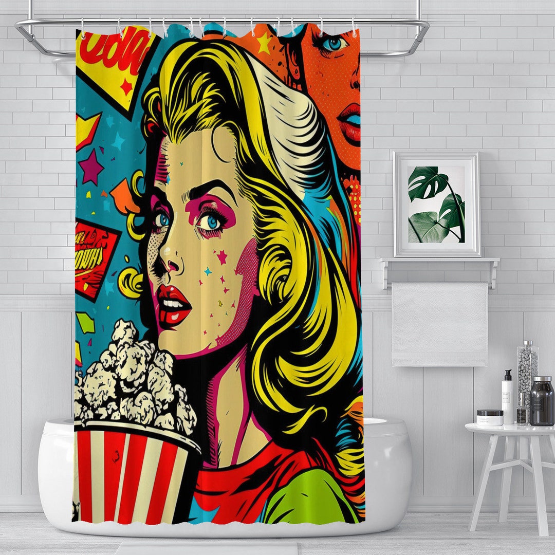 Colorful Pop Art Shower Curtain 70s Bathroom Curtain Pop Art Etsy