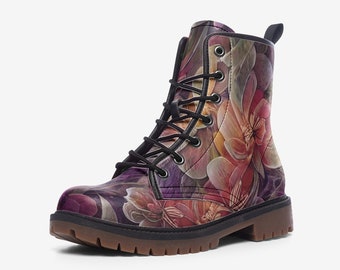 Handmade leather boots, classic boots floral pattern, women's and men's boots, combat boots Kawaii