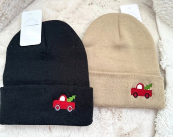 Christmas Red Truck Embroidered Beanie