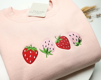 Strawberries Embroidered Crewneck Sweatshirt and Hoodie