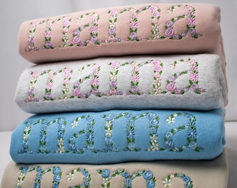 Floral Mama Embroidered Sweatshirt and Hoodie