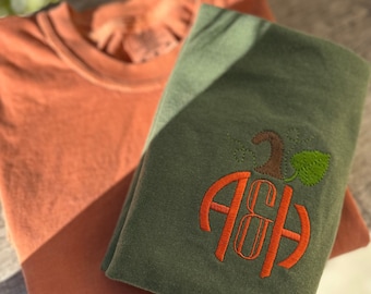 Pumpkin Initials Comfort Colors Embroidered Shirt