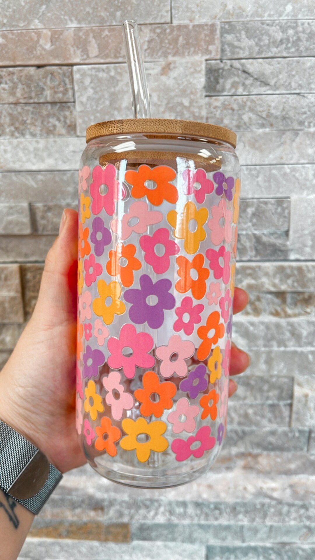 Glass Cups With Bamboo Lid & Straw Etsy