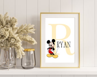 Mickey Mouse gepersonaliseerde naam digitale print | Disney-muurkunst | jongens slaapkamer kunst | Gepersonaliseerde naamafdrukken | Disney Mickey-afdrukken