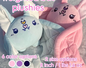 Weighted Bat Plushies - Two Sizes, Portable, 8.5" or 12", Stuffed toy, light weight, 1-3lbs, plush, doll, bat, soft, comfort, cute, kawaii
