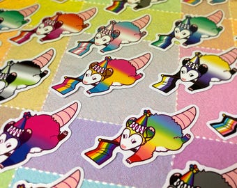 Pride Opossum 3” (3 inch) Stickers, LGBT, LGBTQ+, Waterproof Stickers, Cute, Kawaii, Possum, Marsupial