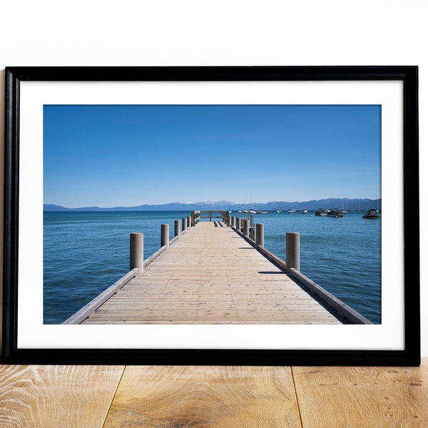 Lake Tahoe Boat Dock, Instant Download, Printable Photography, Mountain Lake Landscape, Lake Life, Fresh Air, Desktop Screensaver