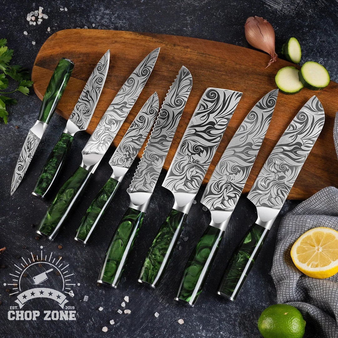 15piece Japanese Knife Block Set Natural Acacia Wood Etsy