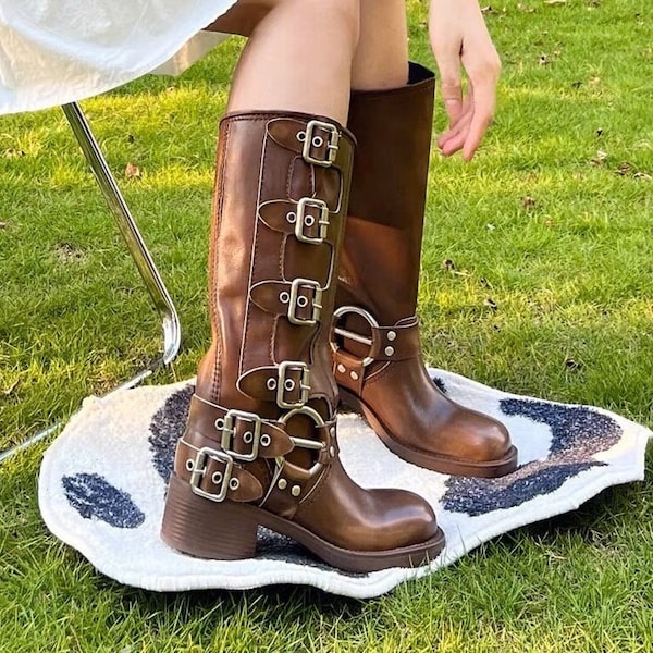 genuine leather high heel boots