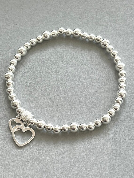 ●TATIANA● Silver 925 Mini Heart Clear Bead Bracelet BR1796 Silver Stretch Bead Bracelet With Mini Heart | Custom
