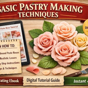 Grundläggande bakverksguide PDF Mandelmassa Rose Handledning Kakdekorationslektion Bakningse-bok