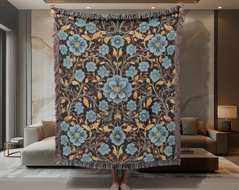 William Morris Sunflower Pattern Blanket, Jacquard Blanket With
