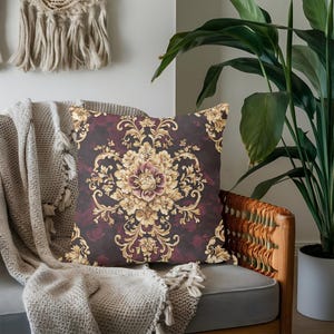 Dark Cherry Baroque Throw Pillow: Rococo Home Decor Cushion