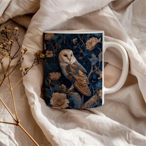 Barn Owl Coffee Mug: Cottagecore Forest Floral Ceramic Drinkware