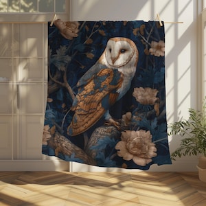 Owl Velveteen Plush Blanket, Cozy Dark Woodland Throw, Cottagecore Botanical Decor, Romantic Forest Aesthetic Gift