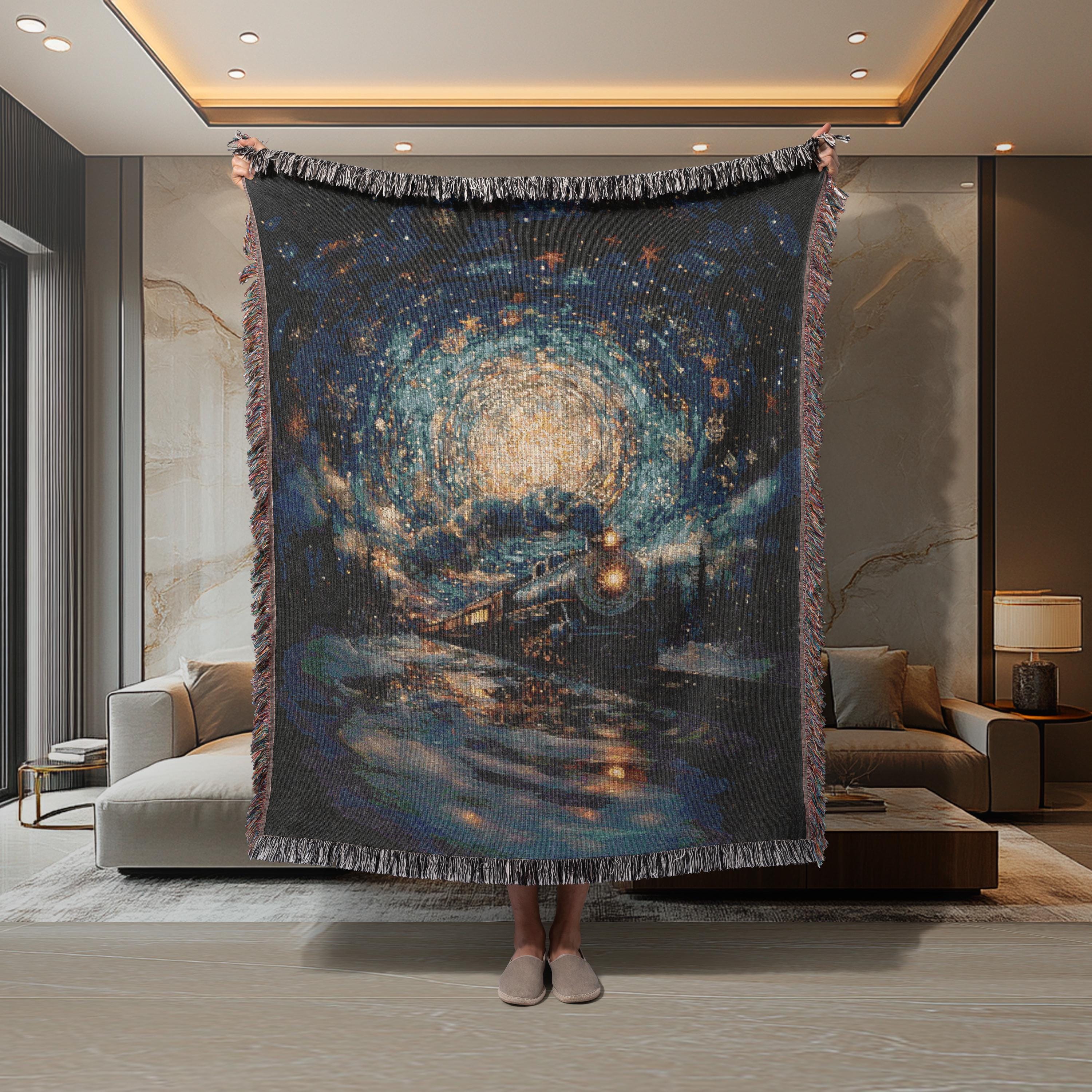 Polar Express Woven Blanket Cozy Winter Train Journey, Home Decor Gift, Cozy Throw Blanket, Dreamy Art Blanket