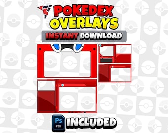 Pokedex Stream Overlay Pack, Classic and Rotom Dex Styles, Pokemon Twitch Overlay 1440p