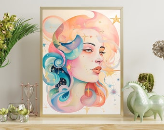 Boho Bliss: Downloadable Art with Ethereal Fantasy Vibes, Abstract Pastel Printable Art, Pink and Blue Wall Art, Pastel Décor, Goddess Art.