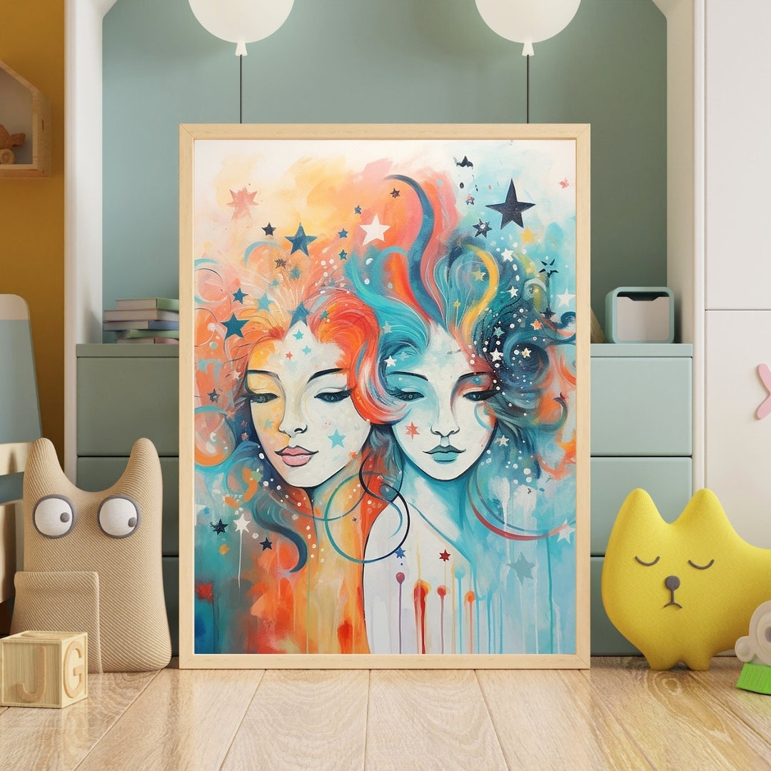 Gemini Twins - Boho Abstract Wall Art, Printable Wall Decor, Pastel ...