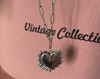 Collier médaillon coeur argenté, collier pendentif coeur, acier inoxydable, cadeau noel, cadeau pour elle, cadeau personnalisé